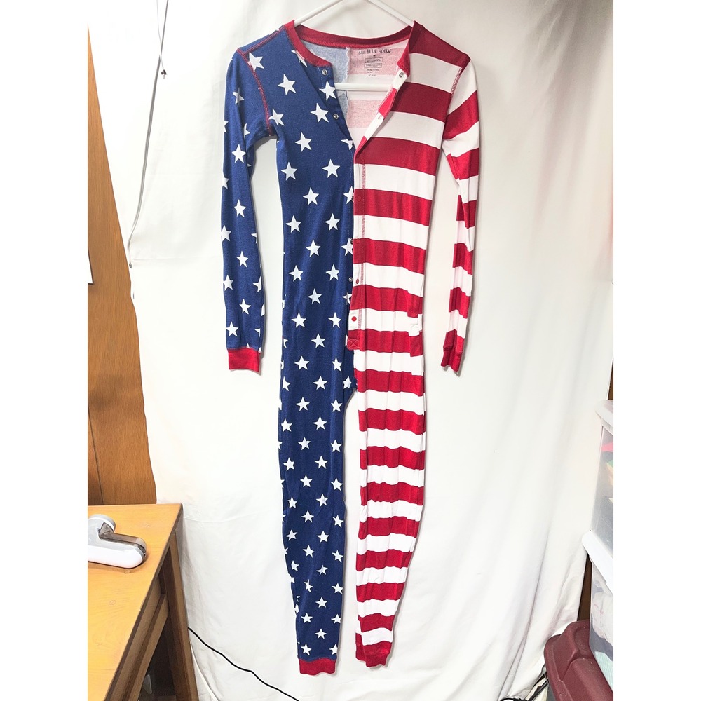 Little Blue‎ House Hatley Kids USA Flag Union Suit Pajamas Stars Stripes Red 14